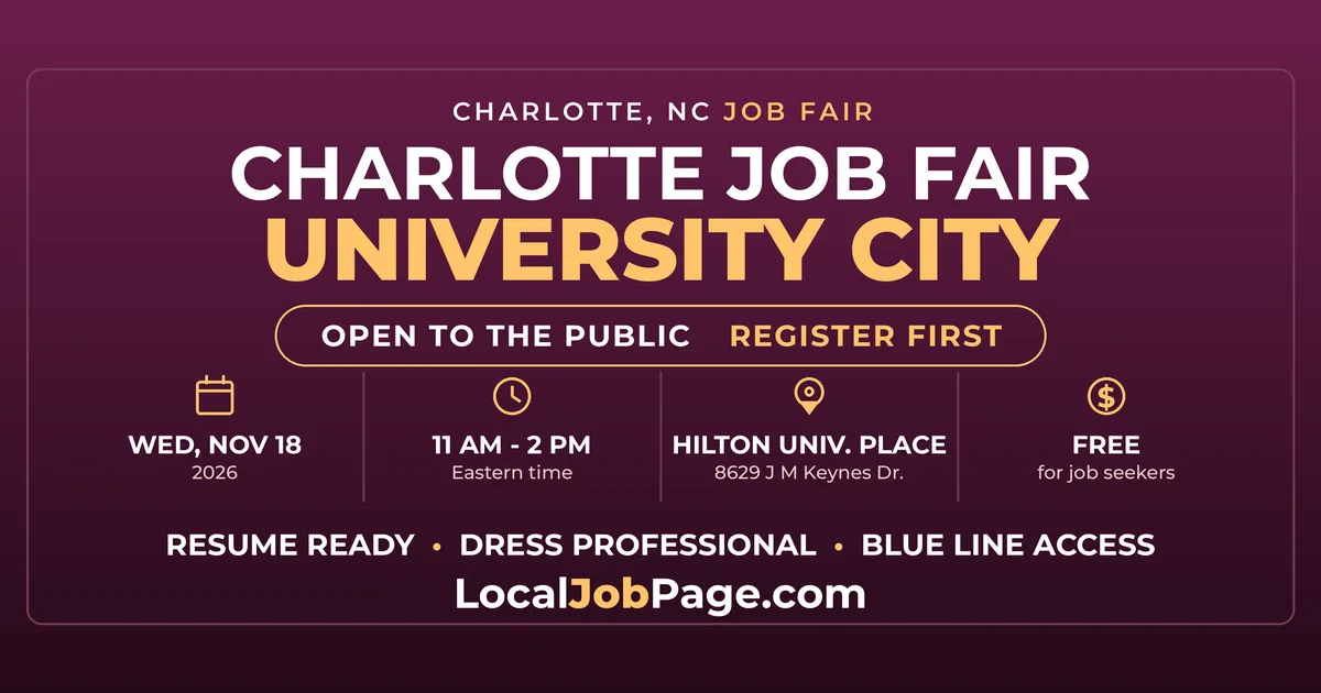 Charlotte Job Fair November 18: Free Hiring Event at Hilton University Place